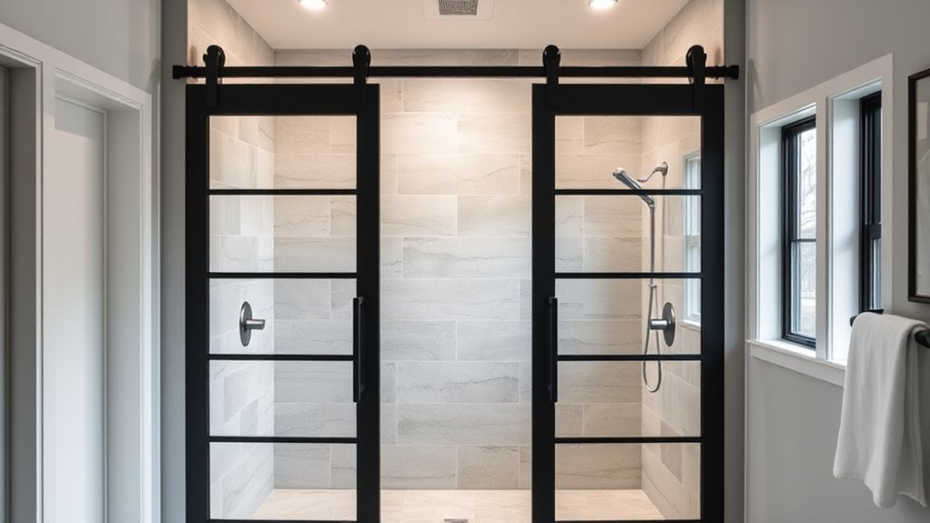 wide opening barn shower doors