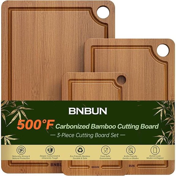 Bamboo Cutting Board Set with Non-Slip & Handles