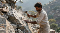 A poor laborer named Dashrath Manjhi, in Gehlaur, India, spent 22 years carving a road through a mountain with just a hammer and chisel after his wife died because the nearest hospital was separated from their village by an entire mountain, forcing people to travel nearly 70 km extra.