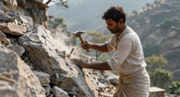 A poor laborer named Dashrath Manjhi, in Gehlaur, India, spent 22 years carving a road through a mountain with just a hammer and chisel after his wife died because the nearest hospital was separated from their village by an entire mountain, forcing people to travel nearly 70 km extra.